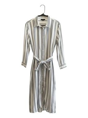 Ann Taylor Factory Striped Button Front Belted Dress Size 12